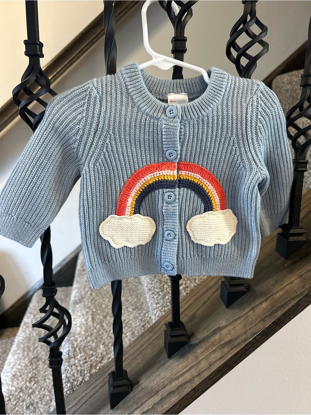 Hanna Andersson Light Blue Knit Cardigan with Rainbow Applique